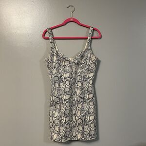 Zara Beige Black Snake Print Sleeveless Zip Bodycon Dress Short Size L Party